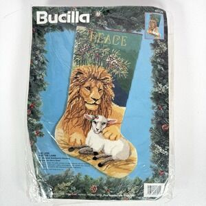 Bucilla 1994 THE LION AND THE LAMB Rossi 18" Stocking Needlepoint KIT 60726 RARE